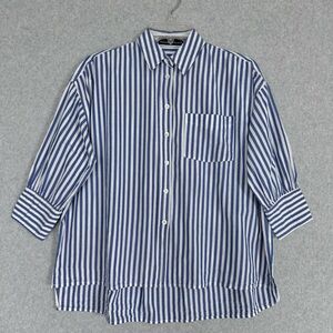 Pomander Place Tuckernuck Blue Striped Adair Boyfriend Shirt Womens Small READ